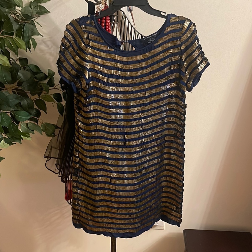 French Connection bronze and dark blue timeless sequin shift mini dress
